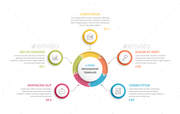 Puzzle Circle with 5 Elements - Infographics