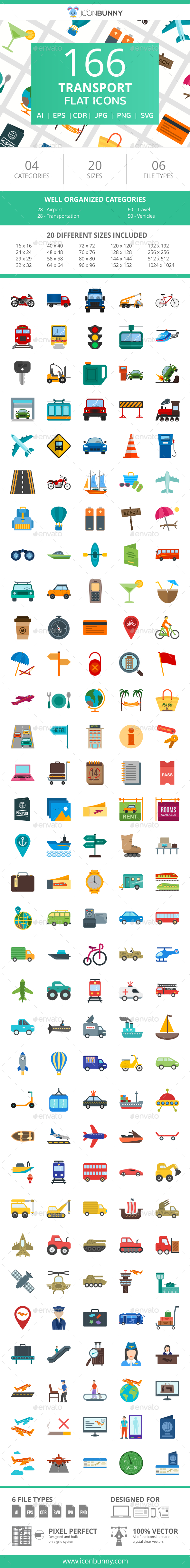 166 Transport Flat Icons - Icons