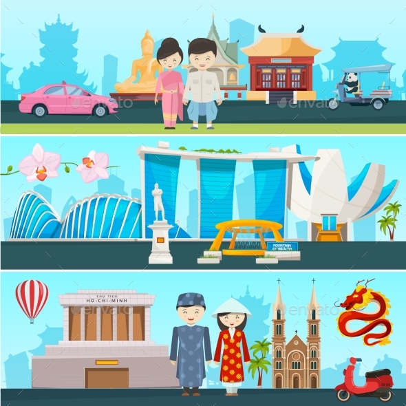 Banners Illustrations of East Countries Vietnam - Miscellaneous Vectors