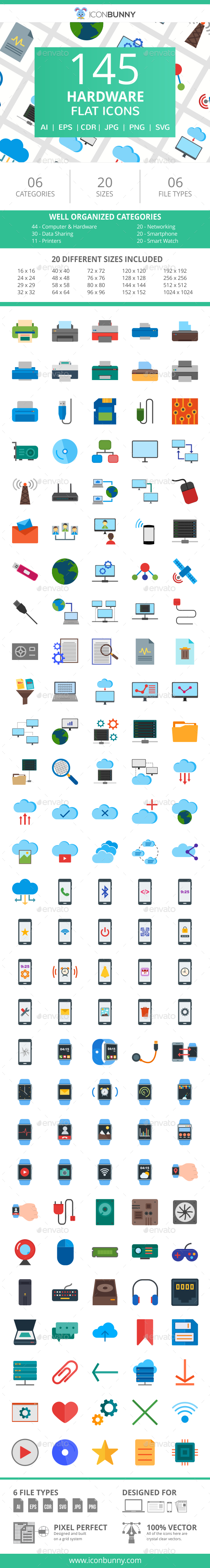 145 Hardware Flat Icons - Icons