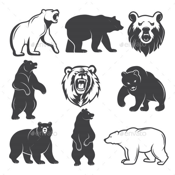 Monochrome Illustrations of Stylized Bears - Animals Characters