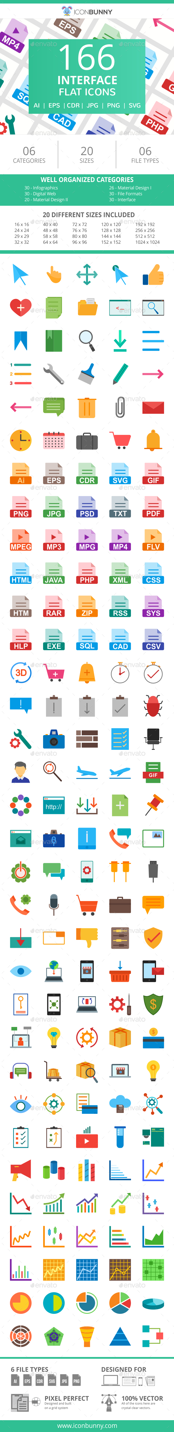 166 Interface Flat Icons - Icons