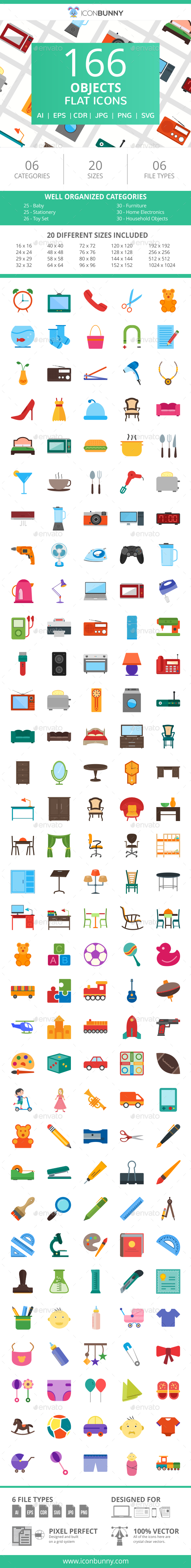 166 Objects Flat Icons - Icons