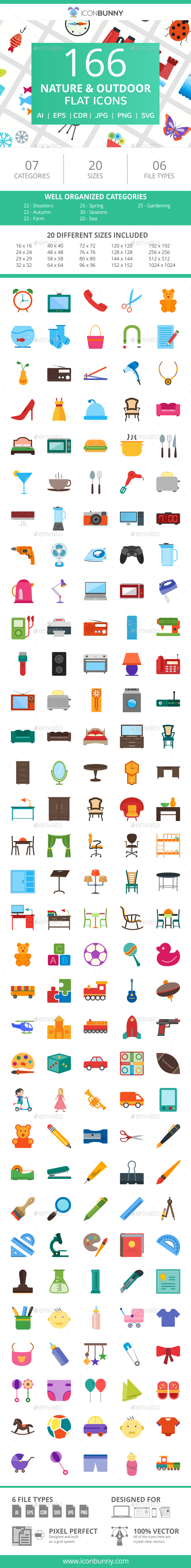 166 Nature & Outdoor Flat Icons - Icons