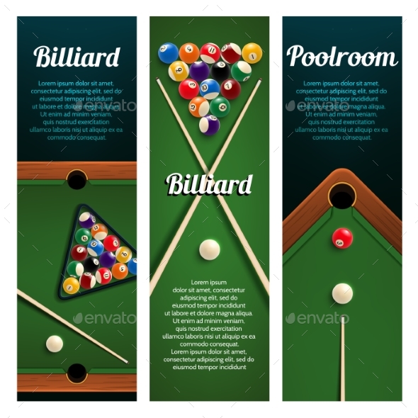 Billiards Sport Club or Pool Room Banner with Ball - Sports/Activity Conceptual