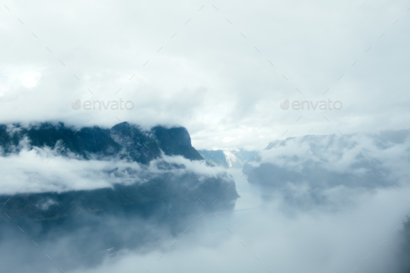 Stagastein viewpoint with panoramic views of the famous Aurlandsfjorden fjord - Stock Photo - Images