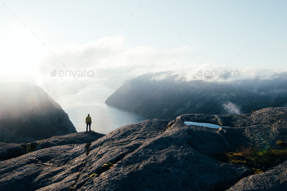 Misty morning on Preikestolen - Stock Photo - Images