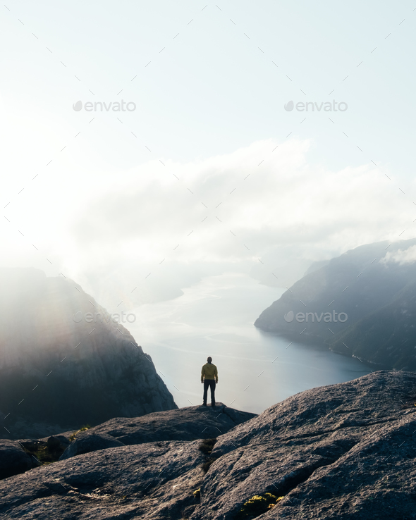 Misty morning on Preikestolen - Stock Photo - Images