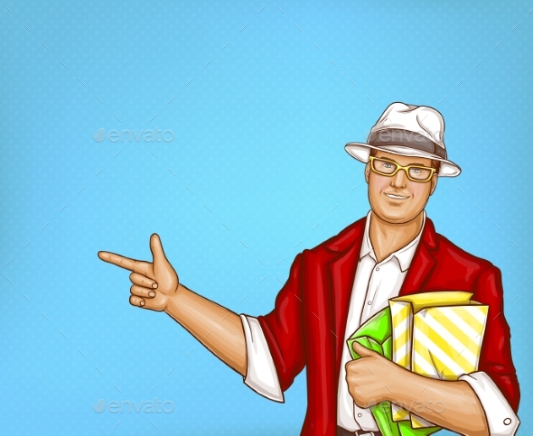 Vector Pop Art Man with Shopping Bags - People Characters