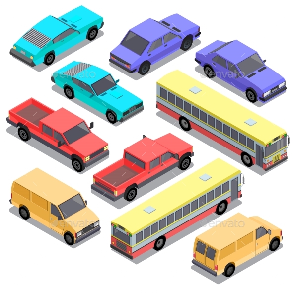 Vector Set of Isometric Urban Transportation - Man-made Objects Objects