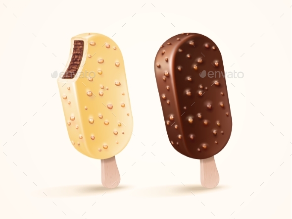Vector Ice Cream Bar with White and Dark Chocolate - Food Objects