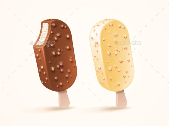Vector Ice Cream Bar with White and Milk Chocolate - Food Objects