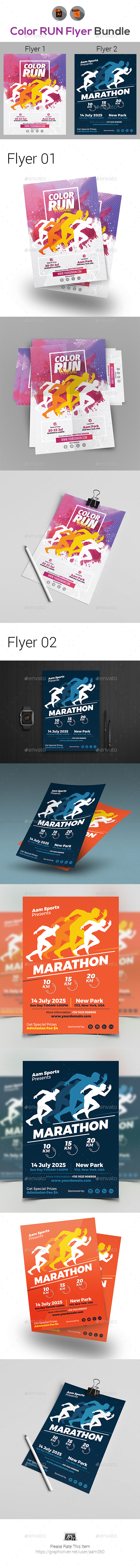 Color Run Festival/Marathon Event Flyer Bundle - Events Flyers