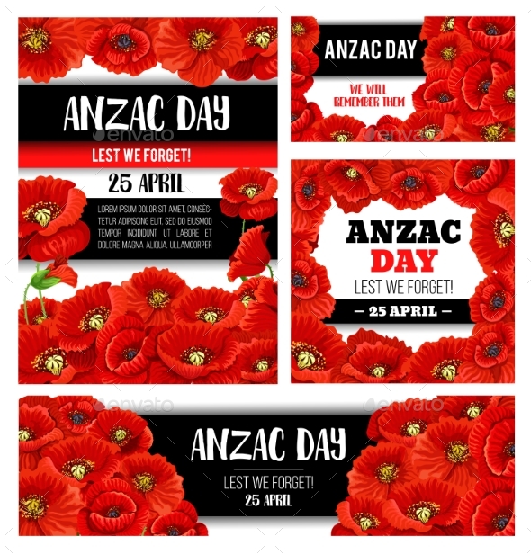 Anzac Day Memorial Banner with Red Poppy Flower - Seasons/Holidays Conceptual