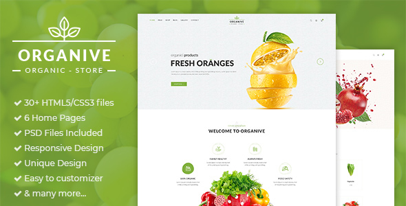 Organive is a clean HTML5/CSS3 template responsive design E-Commerce and Blog Template suitable for Organic Food, Organic Store,Farm Eco Food Products. You can customize it very easy to fit your needs.