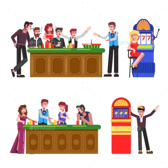 People with Cigarettes and Drinks at Casino Set - People Characters