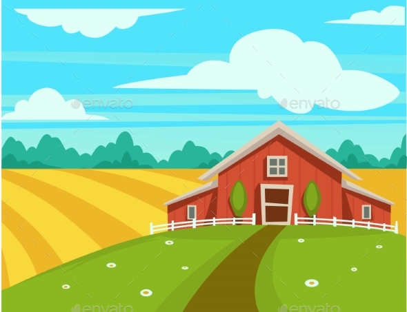 Farm House or Farmer Household Agriculture Scenery - Animals Characters