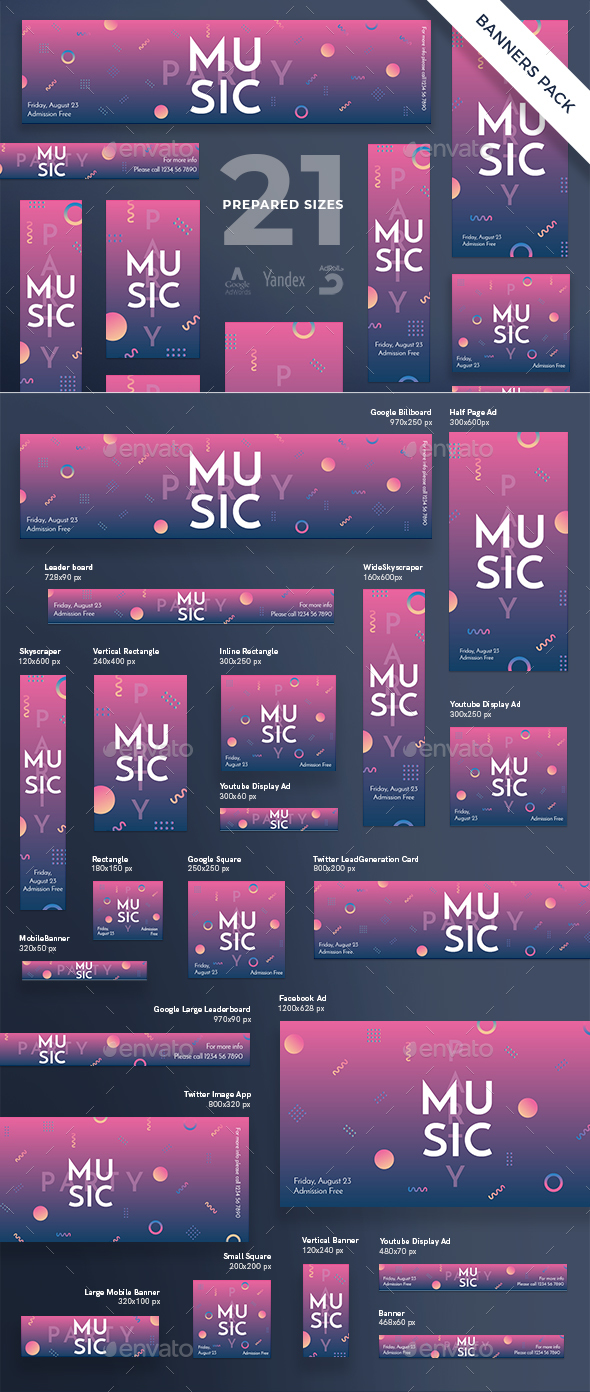 Music Party Banner Pack - Banners & Ads Web Elements
