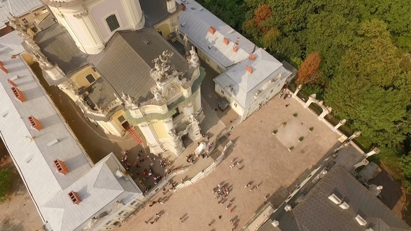 Flying Over Cathedral of St. Jura Lviv Ukraine
