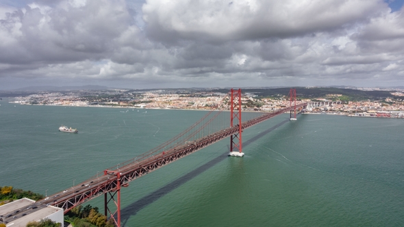 25 De Abril Bridge and Belem District in Lisbon