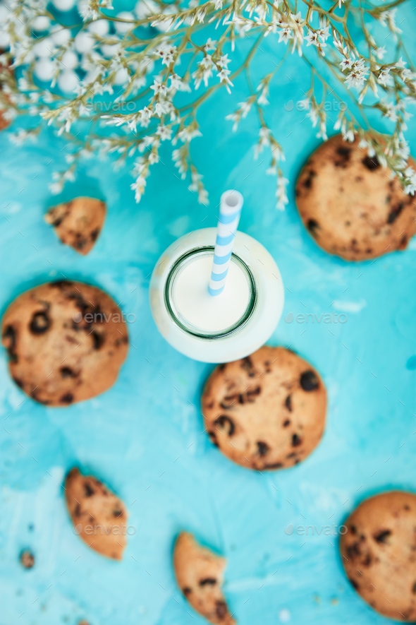 Cookie chocolate with a milk bottles. - Stock Photo - Images