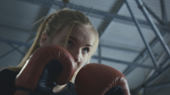 Boxing Woman Training with Coach on Ring, Stock Footage | VideoHive