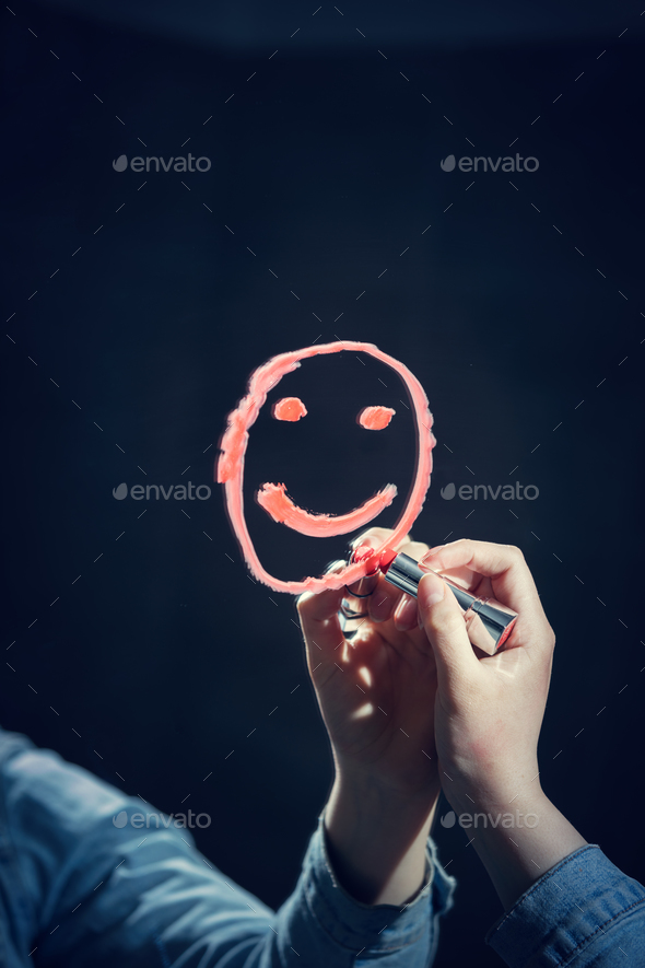 Woman drawing smiley face on a mirror Stock Photo by photocreo | PhotoDune