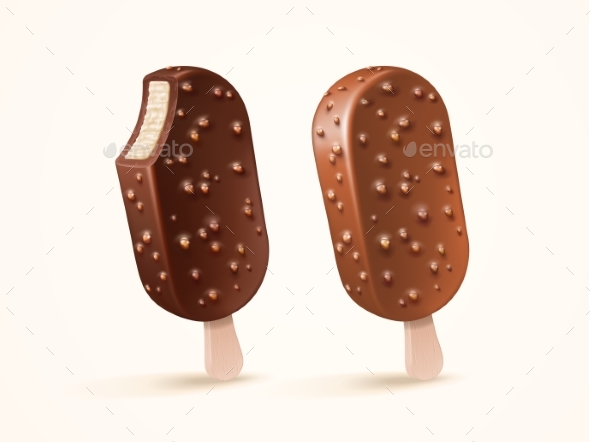 Vector Ice Cream Bar with Dark and Milk Chocolate - Food Objects