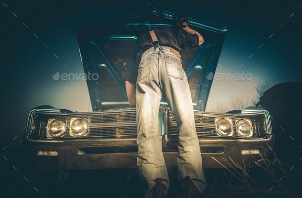 Fixing Broken Classic Car - Stock Photo - Images