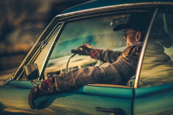 Cowboy Muscle Car Drive - Stock Photo - Images