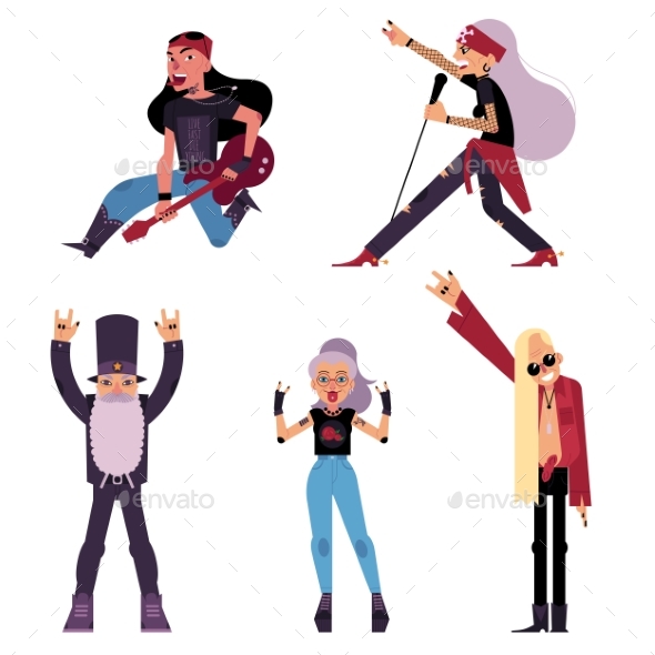 Set of Elder Rock Musicians and Singers - People Characters