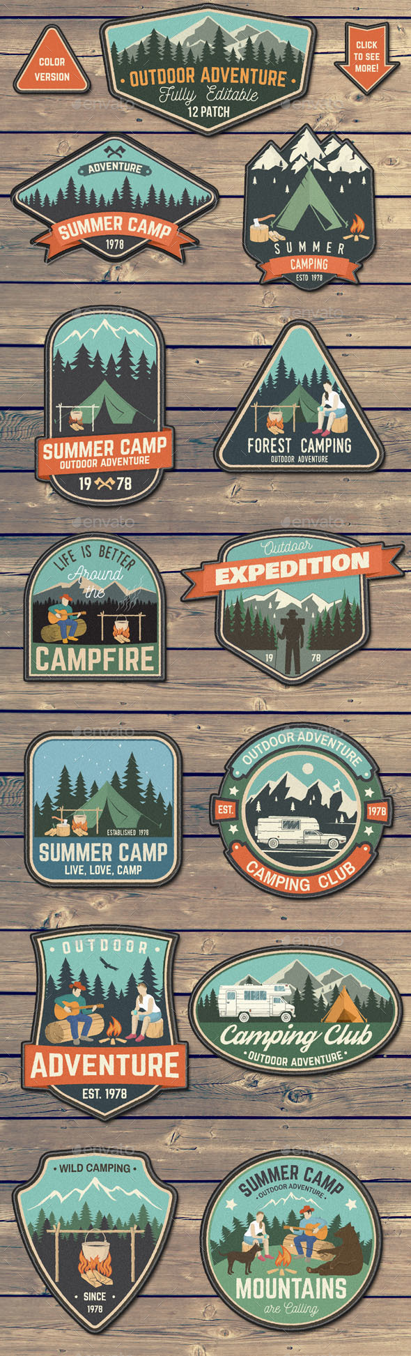 Outdoor Adventure Patches - Badges & Stickers Web Elements