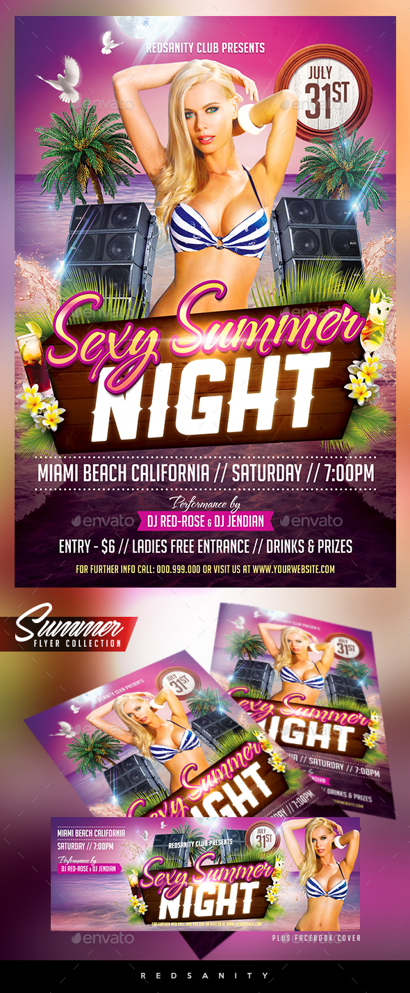 Sexy Summer Night Flyer Plus FB Cover - Clubs & Parties Events