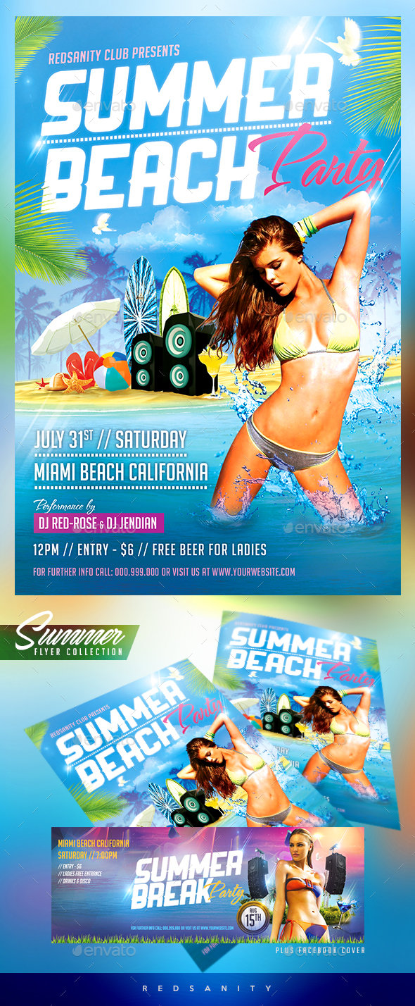 Summer Beach Party Flyer Plus FB Cover - Clubs & Parties Events