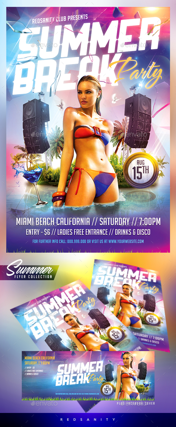Summer Break Party Flyer Plus FB Cover - Clubs & Parties Events