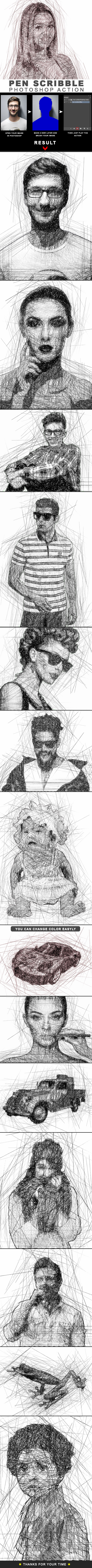 Pen Scribble Photoshop Action - Photo Effects Actions