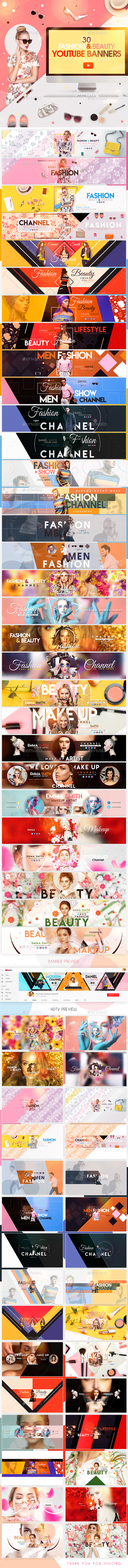 YouTube Bundle - 30 Creative Beauty & Fashion YouTube Banners - YouTube Social Media