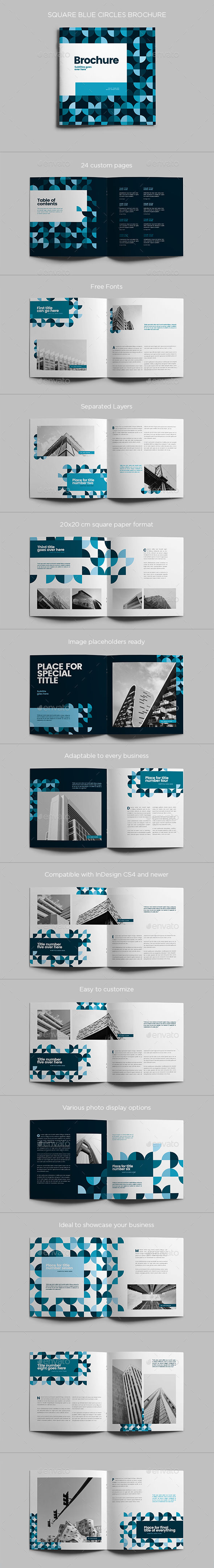 Square Blue Circles Brochure - Brochures Print Templates