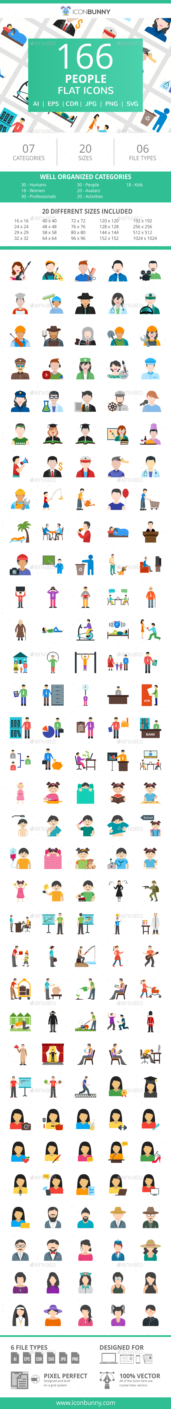 166 People Flat Icons - Icons