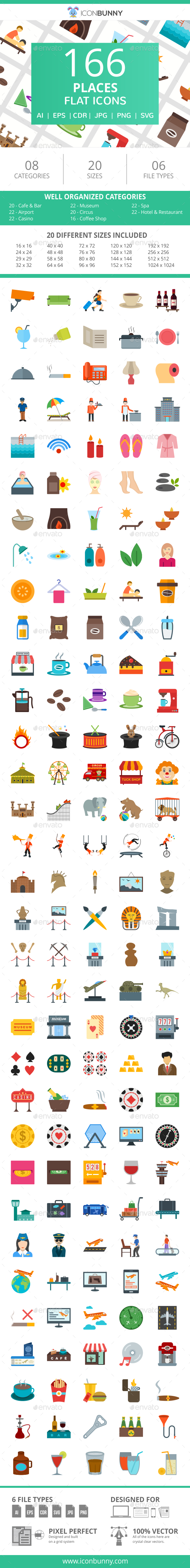 166 Places Flat Icons - Icons
