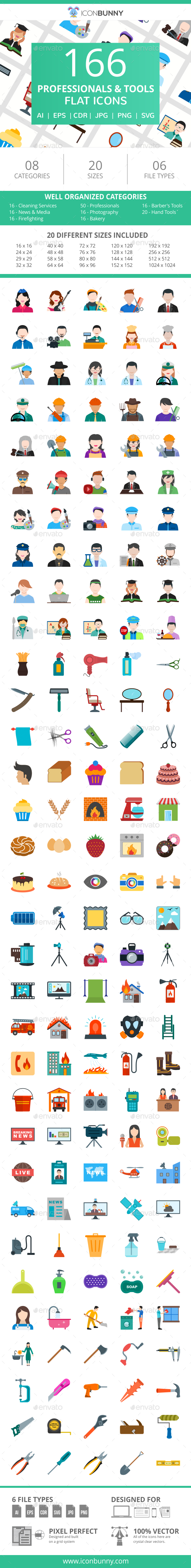 166 Professionals & Their Tools Flat Icons - Icons