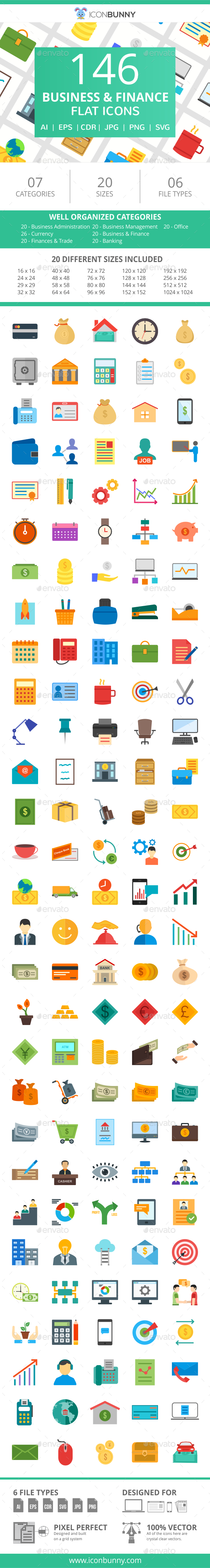 146 Business & FInance Flat Icons - Icons