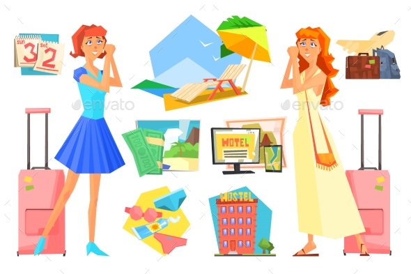 Two Women in Anticipation of Vacation. - Seasons/Holidays Conceptual