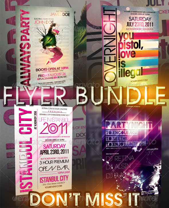 TYPOGRAPHY FLYER BUNDLE - 4IN1 - Clubs & Parties Events