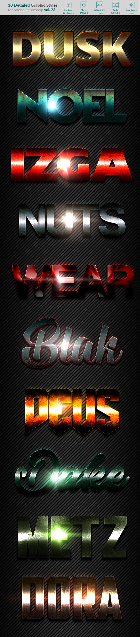 10 Text Effects Vol. 23 - Styles Photoshop