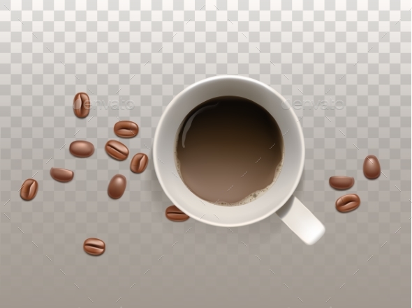 Vector Realistic Cup of Coffee with Coffee Beans - Food Objects
