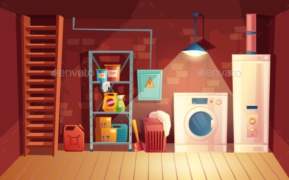 Vector Cellar Interior Cartoon Laundry - Man-made Objects Objects