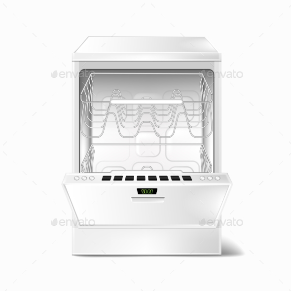Vector Realistic Empty Dishwasher with Open Door - Man-made Objects Objects