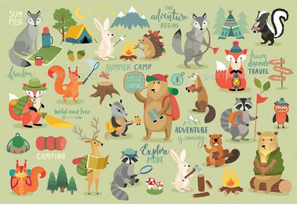 Camping Animals Hand Drawn Style - Animals Characters