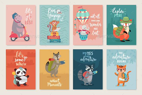 Travel Animals Card Set - Animals Characters